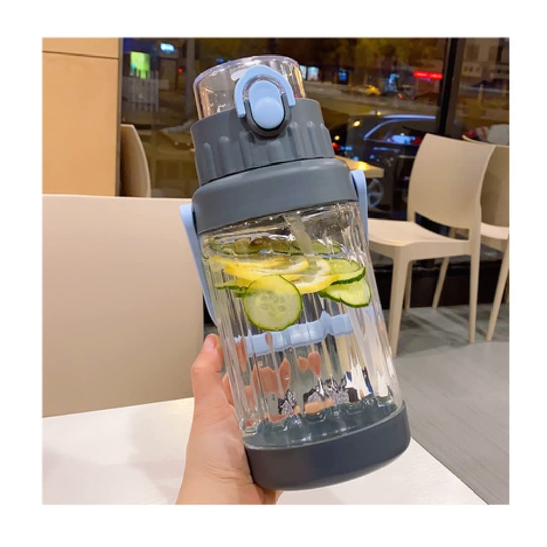 Borraccia Bottiglia d'Acqua da 1500/2000 Ml con Orso Carino con Paglia Sport Plastica Manico Portatile Bottiglie for Biciclette di Grandi Dimensioni Water Bottle(G,2000ml)