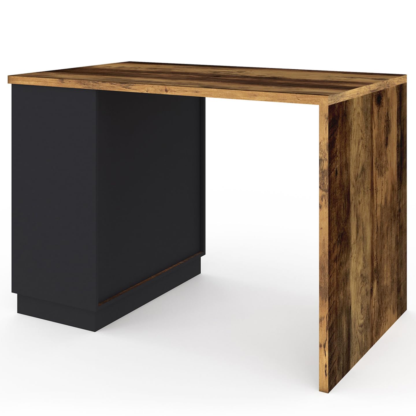 IDMarket - Ilot Central Mange-Debout 4 Personnes VITO 130 cm Noir et Effet Bois foncé Hawkins