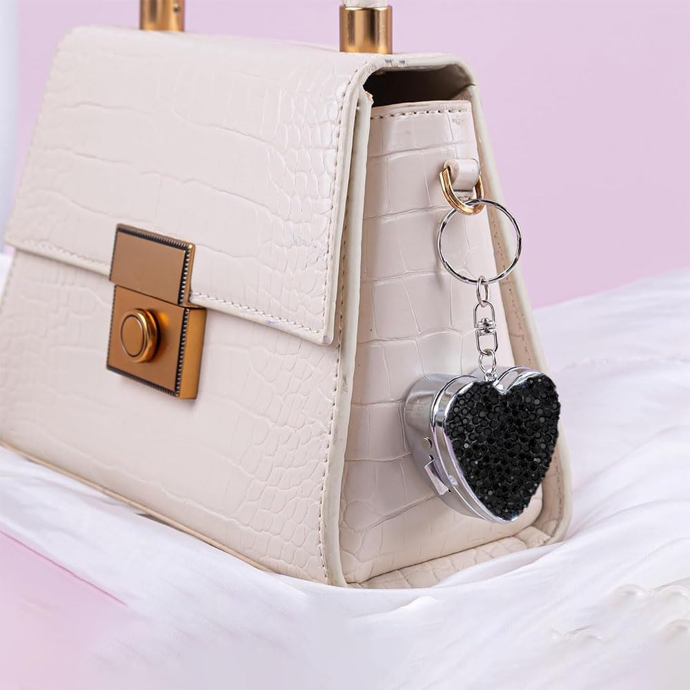 Bling Diamond Heart-Shaped Box Drug Storage Medicine Box Sparkle Double Compartment Organiser for Storing Pill and Various Small Items Adapt for Women (Black) image 5