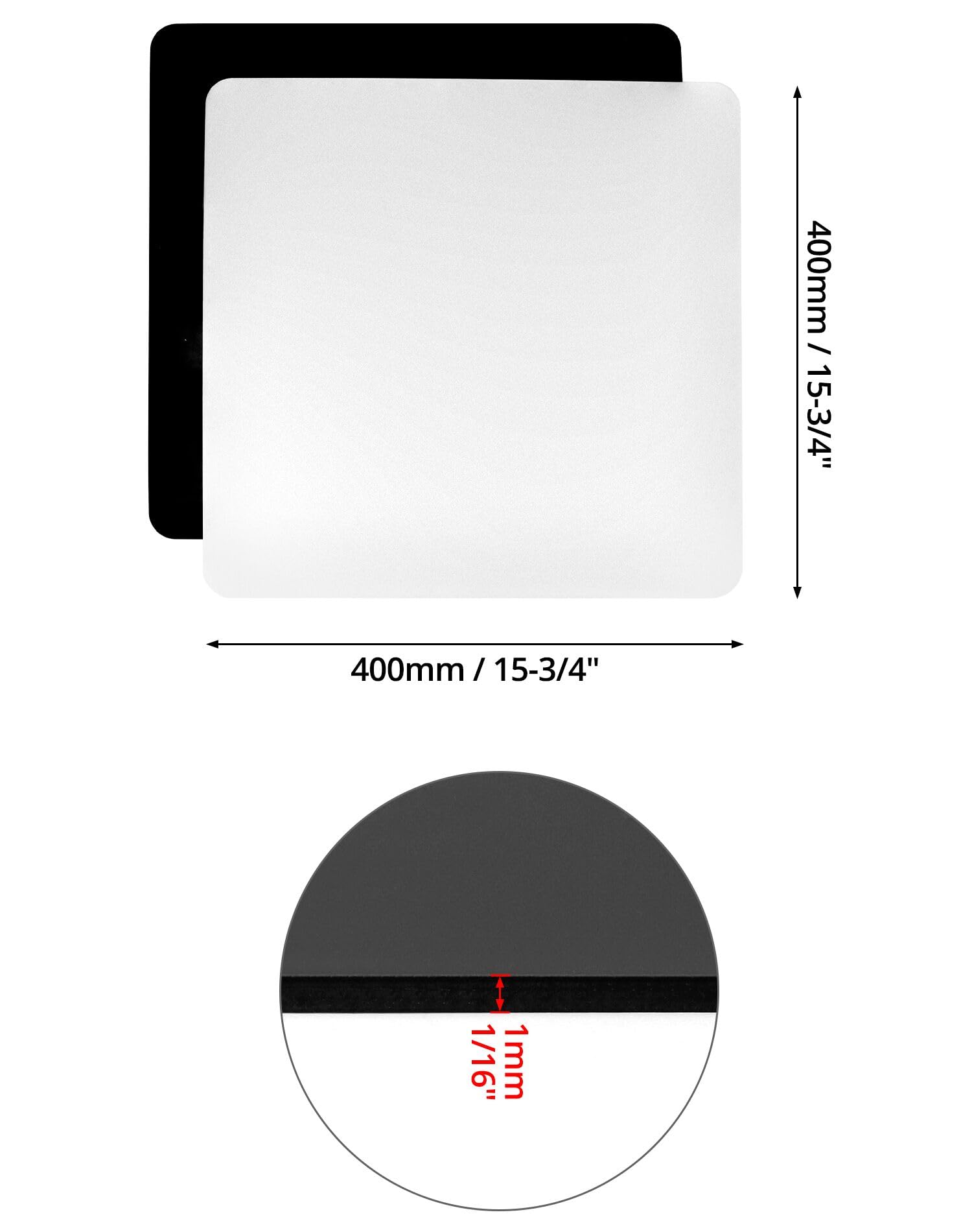 QWORK® 400x400x3mm Pannello Riflettente Acrilica per Fotografia, Pannello Fotografico per Servizio Fotografico di Prodotti di Gioielleria Alimentare (Nero + Bianco)