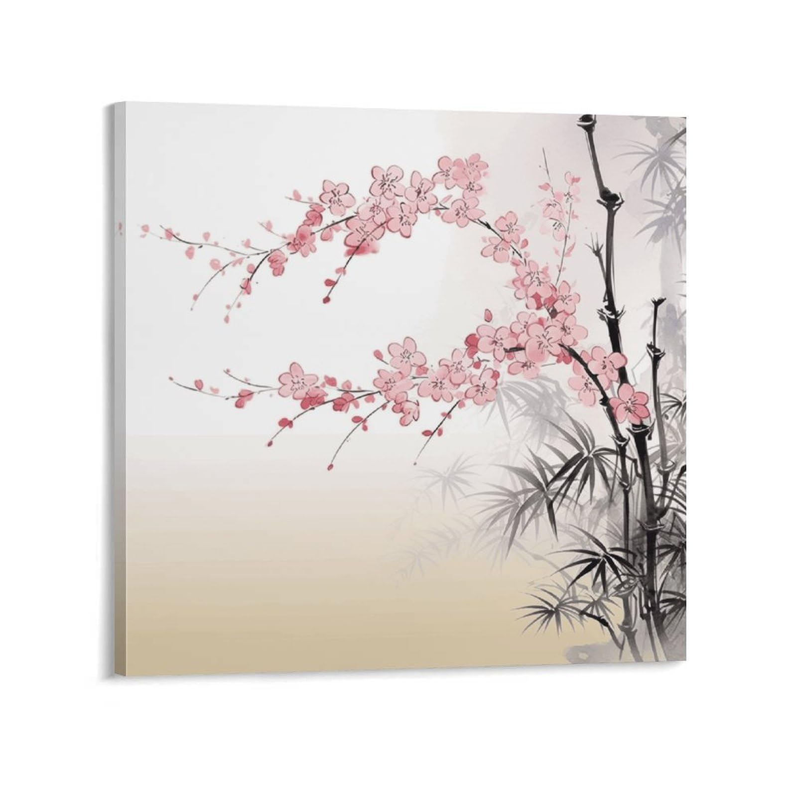 KLOPH Bamboo And Cherry Blossoms Tree Zen Canvas Wall Art for Living Room 08x8inch Modern Artwork Painting for Bathroom Hanging Canvas Prints Aesthetic Wallart for Bedroom Kitchen Office Wall Decor