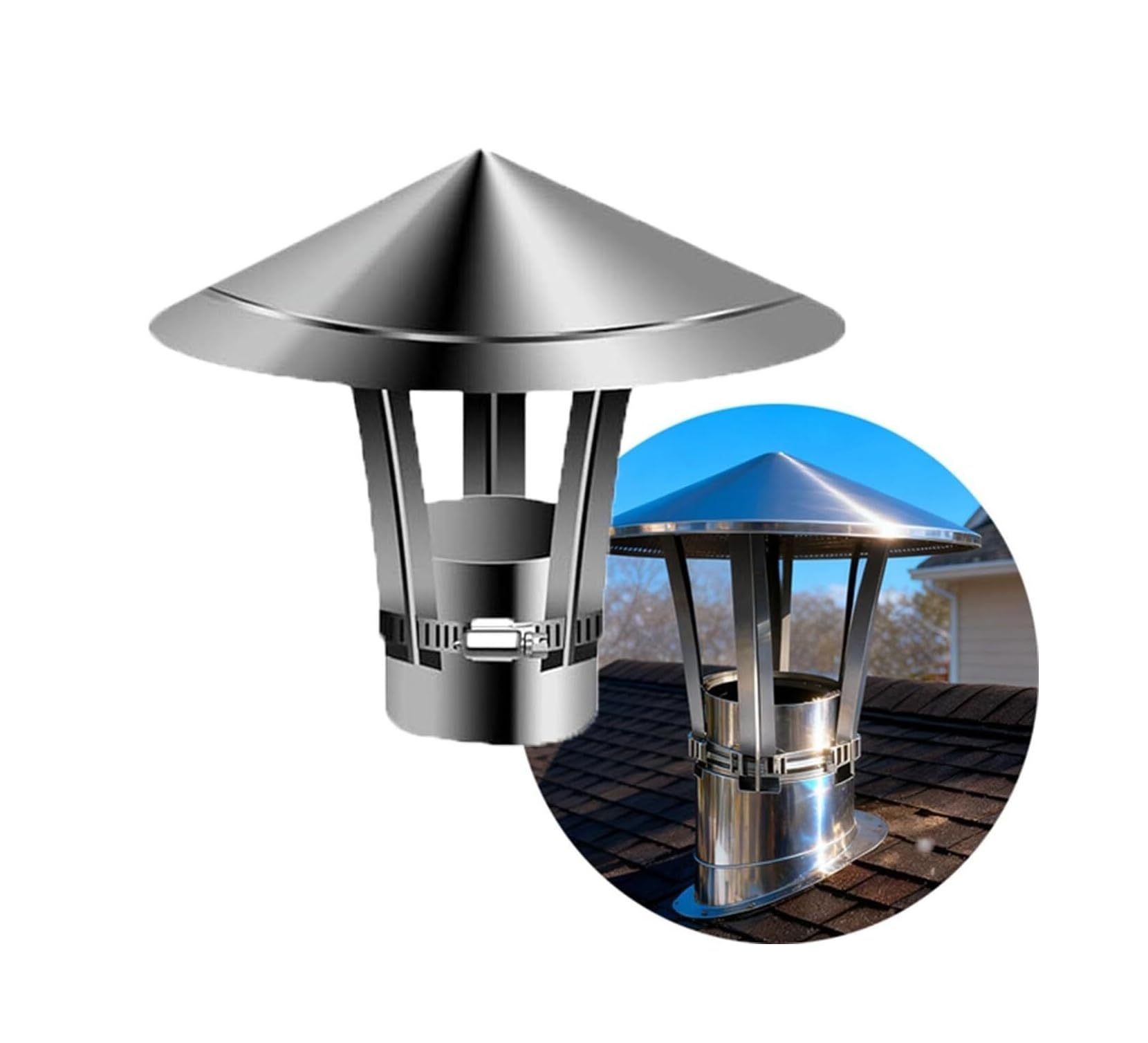 Shiketong One Color 304 Stainless Steel Chimney Cap 1.9-11.8 Inch Adjustable Rain Cover(4.7Inch)