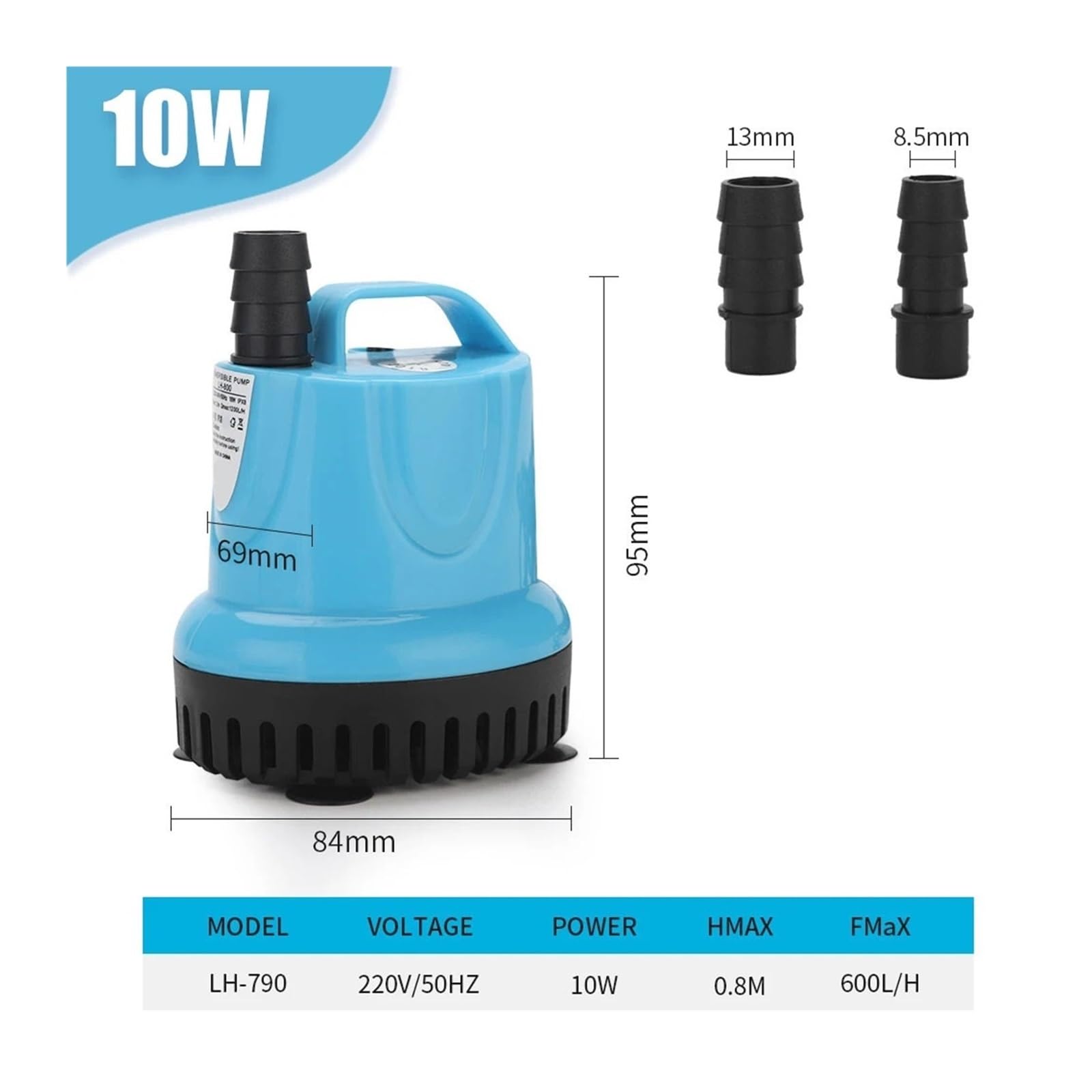 Pompa per acqua a membrana autoadescante Pompe di circolazione for acquari da 10/18/25/45/60/85/105 W, filtro, aspirazione dal fondo, pompa for acquario(10W-220V 50Hz)