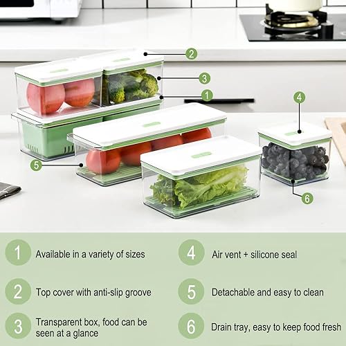 Miniatura 4 de Lille Home - Organizador de contenedores de almacenamiento apilables con bandeja de drenaje extraíble, para refrigeradores, gabinetes, encimeras y