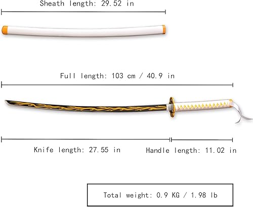 Miniatura 62 de Sword fort - Katana de acero al carbono de metal real, espada Katana de Rengoku/Tanjiro/Inosuke de anime Demon Slayer, alrededor de 41 pulgadas
