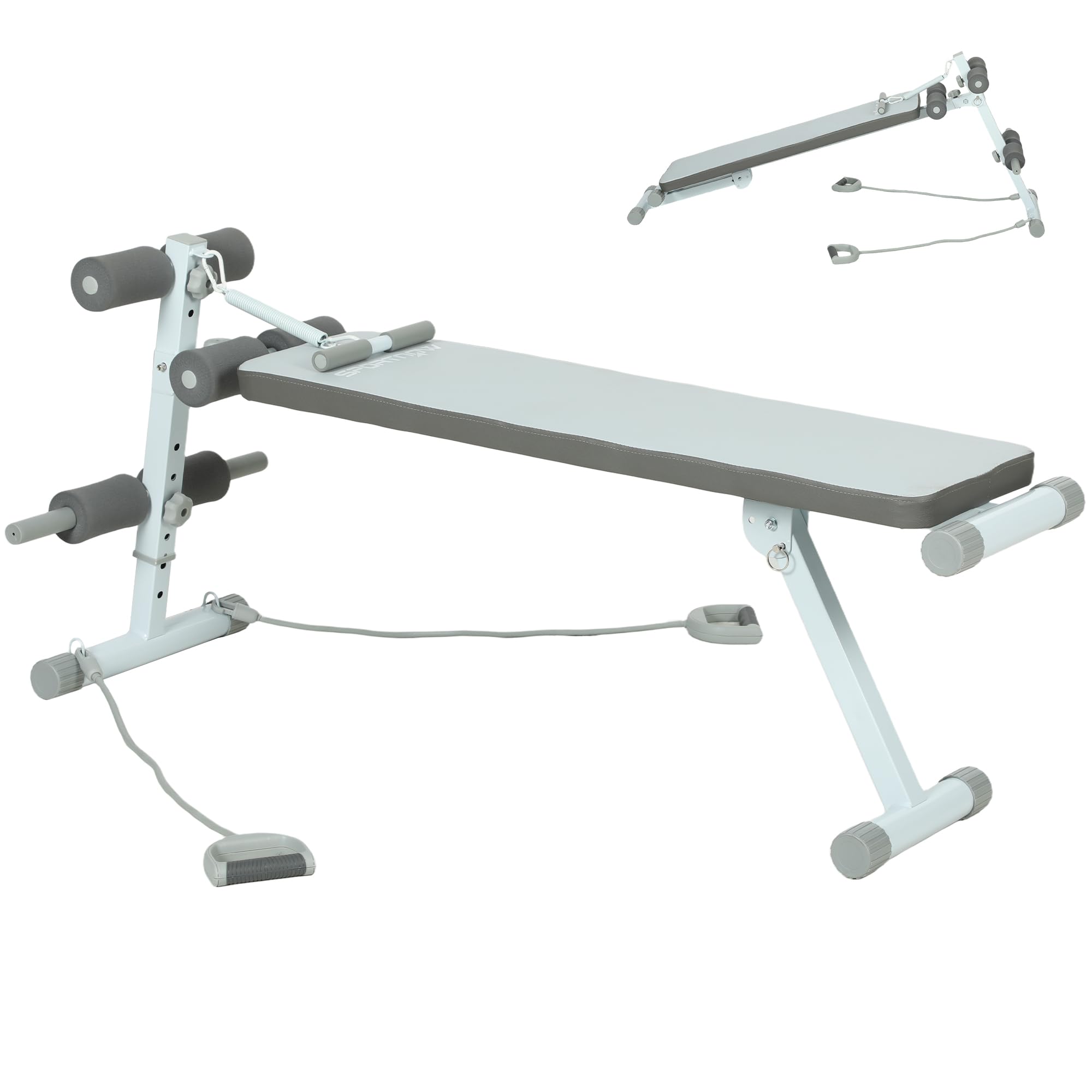 SPORTNOW Banc de Musculation, Banc Plat Réglable avec Siège à 3 Niveaux, Idéal pour le Développé Couché, le Curl Biceps, la Musculation du Dos et des Abdominaux, Charge 150 kg, Bleu et Blanc