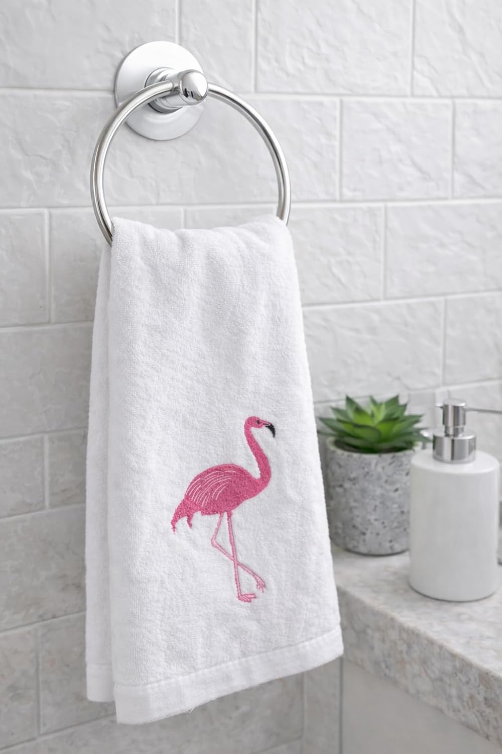 Flamingo 3-Pack Fingertip Hand Towels. Ultra Soft Premium Terry Velour. Highly Absorbent, Quick Dry. Guest Towels