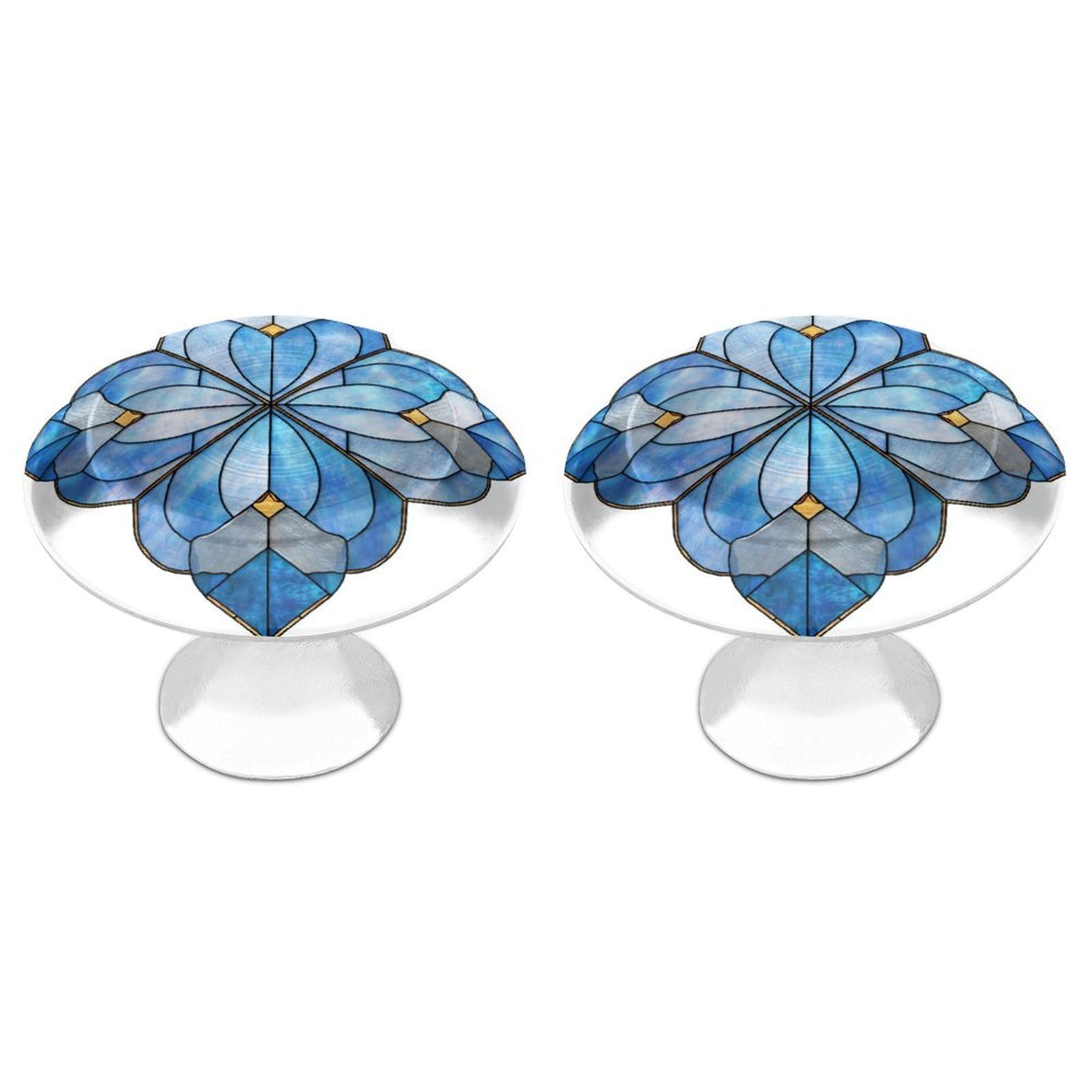 Jubonexis Blue Four-Petal Star Shaped Stained Glass Round Drawer Cabinet Knobs Handles with Screws,2 Pcs, Drawer Dresser Knob Pulls Decor for Wardrobe Cupboard Home Office Kitchen