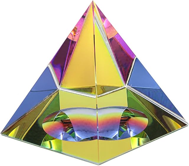 BTSKY Crystal Iridescent Pyramid With Gift Box Rainbow Colors Sparkle Crystal Home Office Ornaments Decoration (2.4inch)