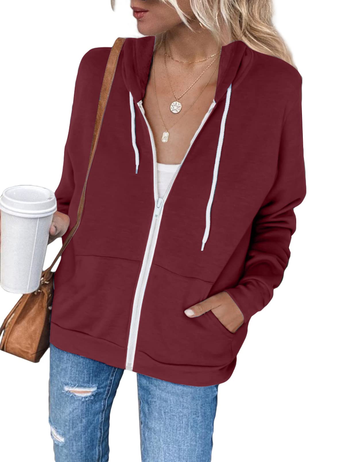 Sweat à Capuche Zippé Femme Maavoki - Polaire - Manches Longues - Couleurs Assorties - Coupe Ample - Décontracté