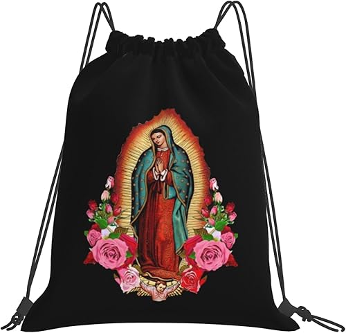 Nuestra Señora de Guadalupe Virgen María con cordón mochila deportiva para gimnasio para hombres y mujeres
