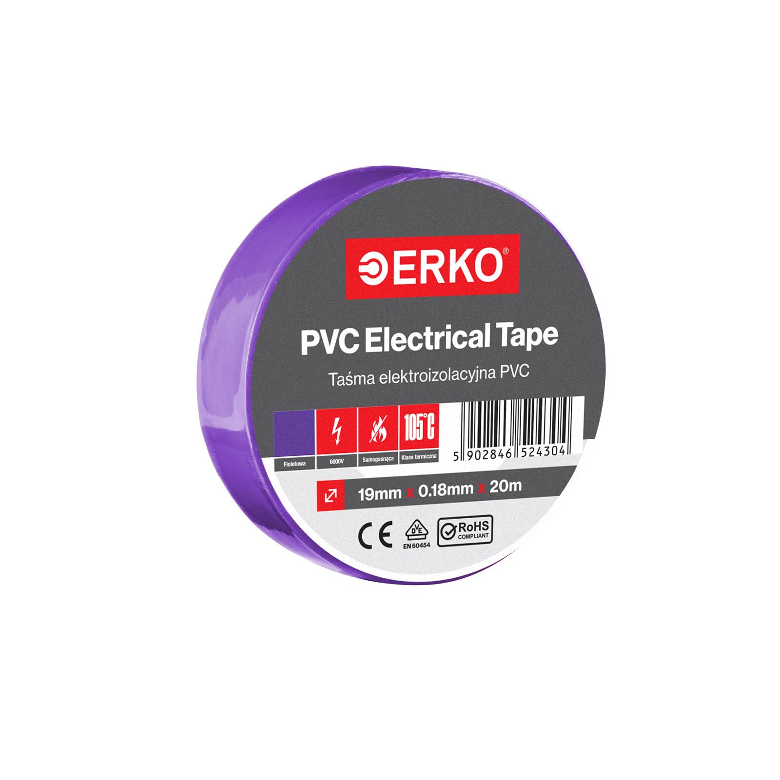 ERKO Electrical Insulation Tape PVC 3/4in x 66ft, Purple