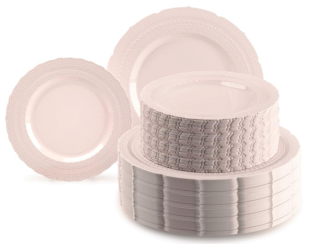 " OCCASIONS " 240 Plates Pack,(120 Guests) Extra Heavyweight Vintage Wedding Disposable/Reusable Plastic Plates 120x11'' Dinner+120 x 8.25'' Salad/