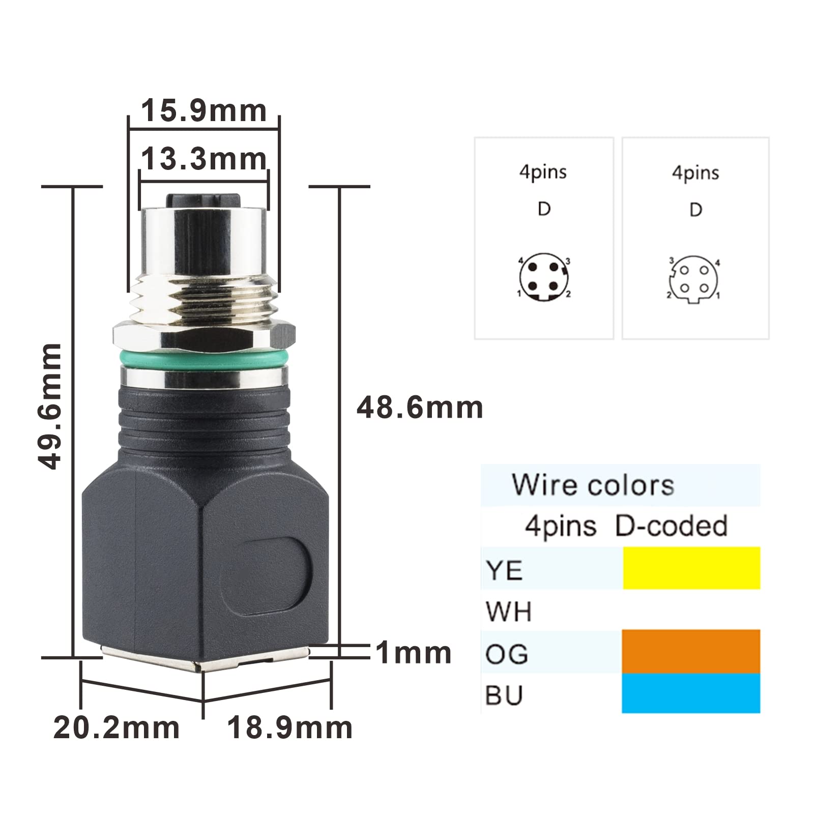 Lonlonty RJ45 To M12 4-Pin Industrial Ethernet Adapter