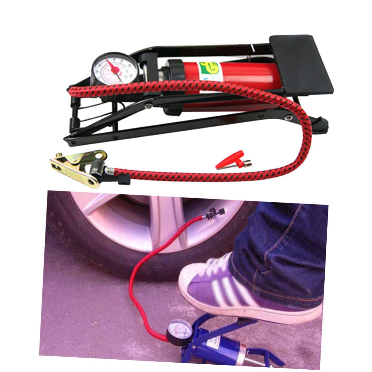 Yardwe Tragbare Hochdruck Fußpumpe und Multifunktionalen Ventilen aus Metall mit Rutschfestem Fußpedal für Auto Fahrrad Aufblasbares Bett und Schlauchboot