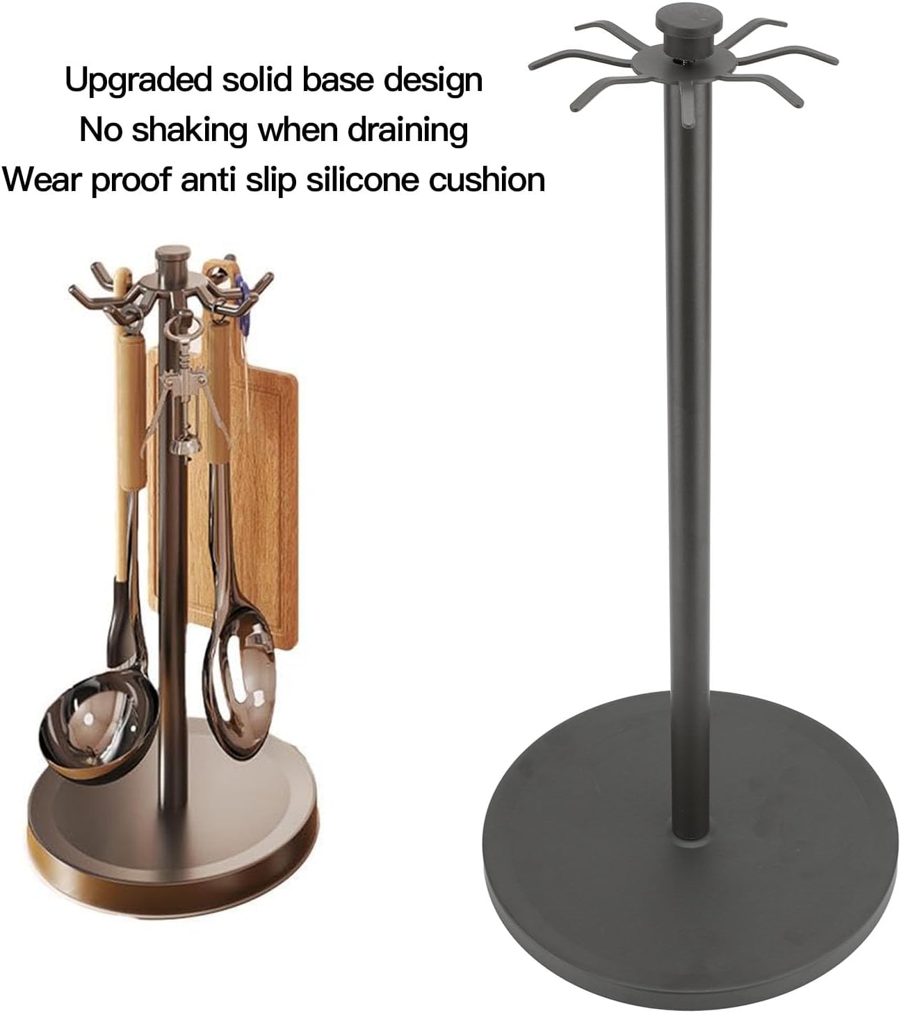 Kitchen Countertop Utensil Holder, with 8 Hooks Metal Rotating Kitchen Utensil Storage Hanger Organizer for Countertop Spoon Spatula