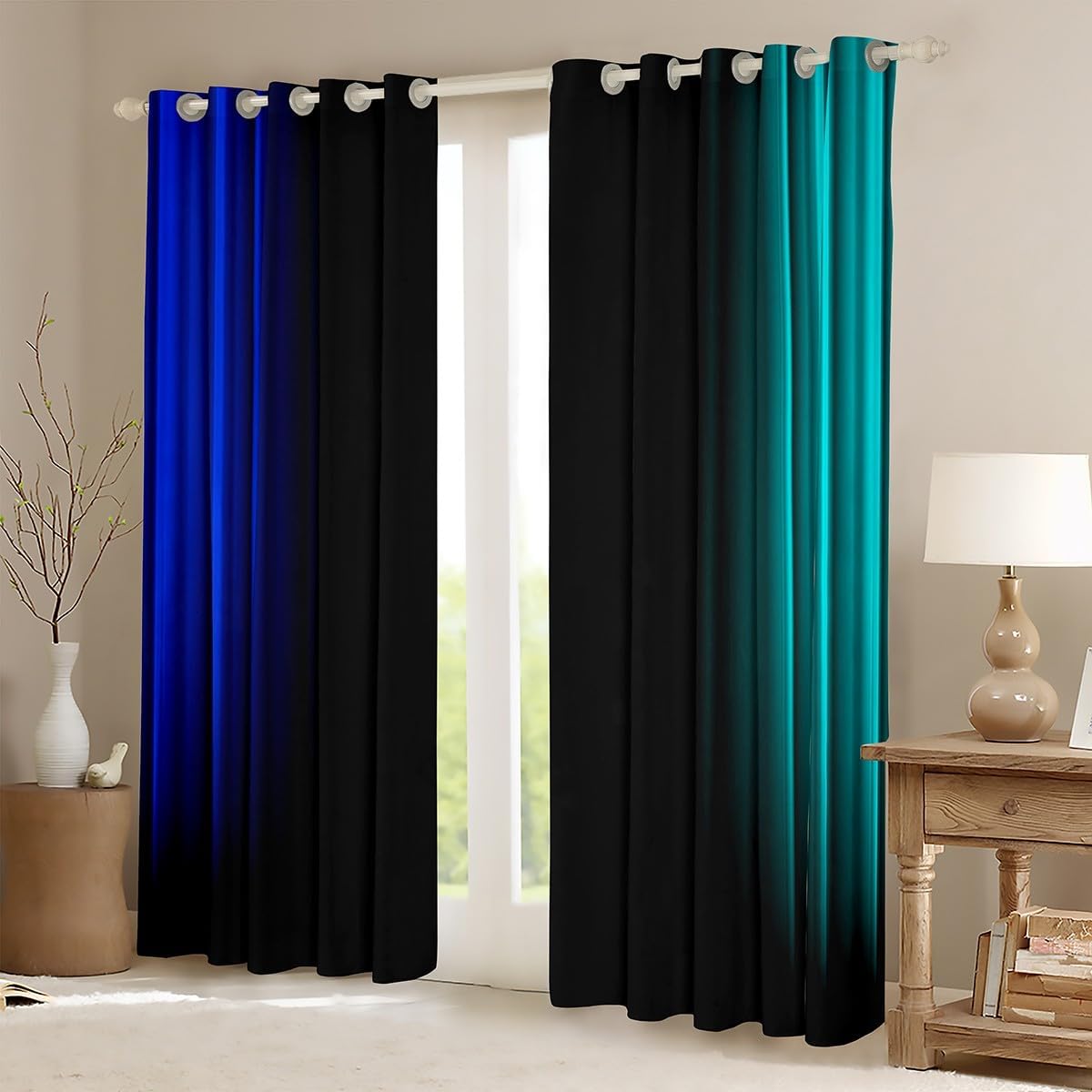 Feelyou Abstract Ombre Window Curtains for Bedroom Living Room Kids Teens Pink and Black Decor Window Drapes Treatments 42W X 84L,2 Panels
