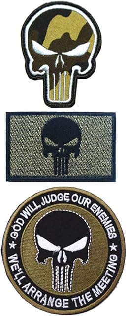 Ohrong 3 PCS Skulls Embroidered Patches Military Army Morale Badge Armband Emblem Applique with Hook Loop Back for Caps Jeans Jackets (Army Green)