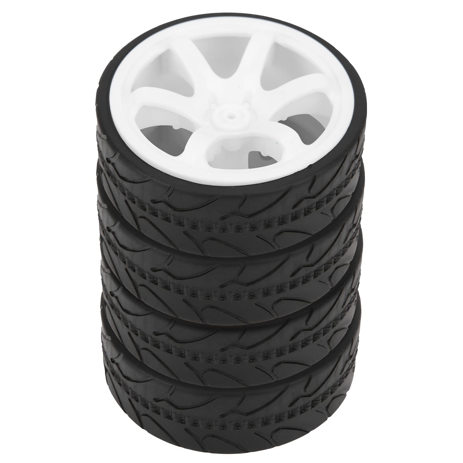 Dilwe RC Car Tires, 4 Pcs Rubber Tyre Wheel Rim For 1:10 Racing Off-Road Car Part(Black