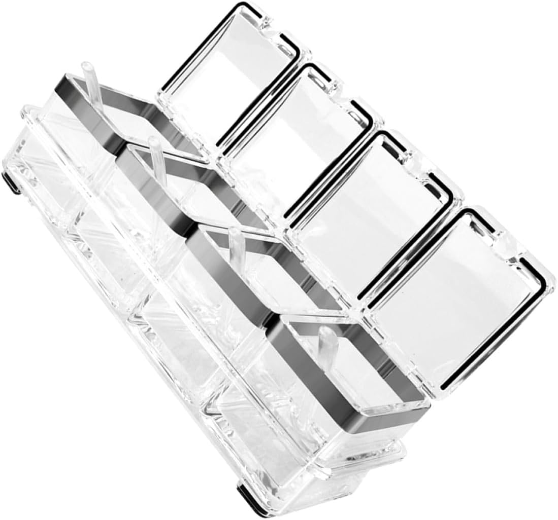 Beaupretty Acrylic Spice Box Set 4-compartment Condiment Containers with Lids Seasoning Jars for Kitchen Storage and Cooking Organization