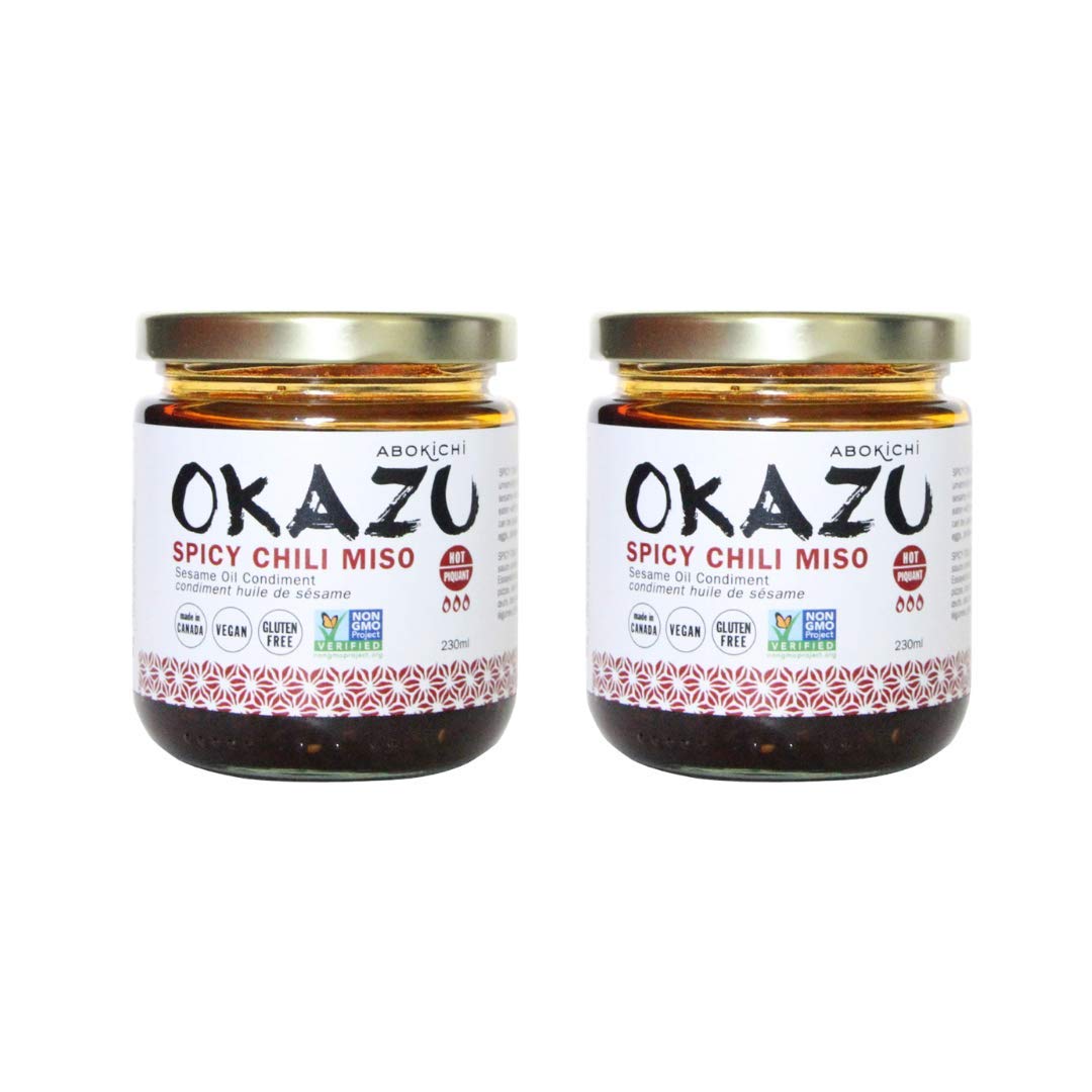 Abokichi OKAZU Premium Japanese Spicy Chili Miso Oil Condiment – Umami-Rich Chili Crisp with Garlic & Sesame, Vegan Gluten-Free Non-GMO Preservative-Free for Ramen, Stir Fry, Dipping & Cooking, 2 Pack