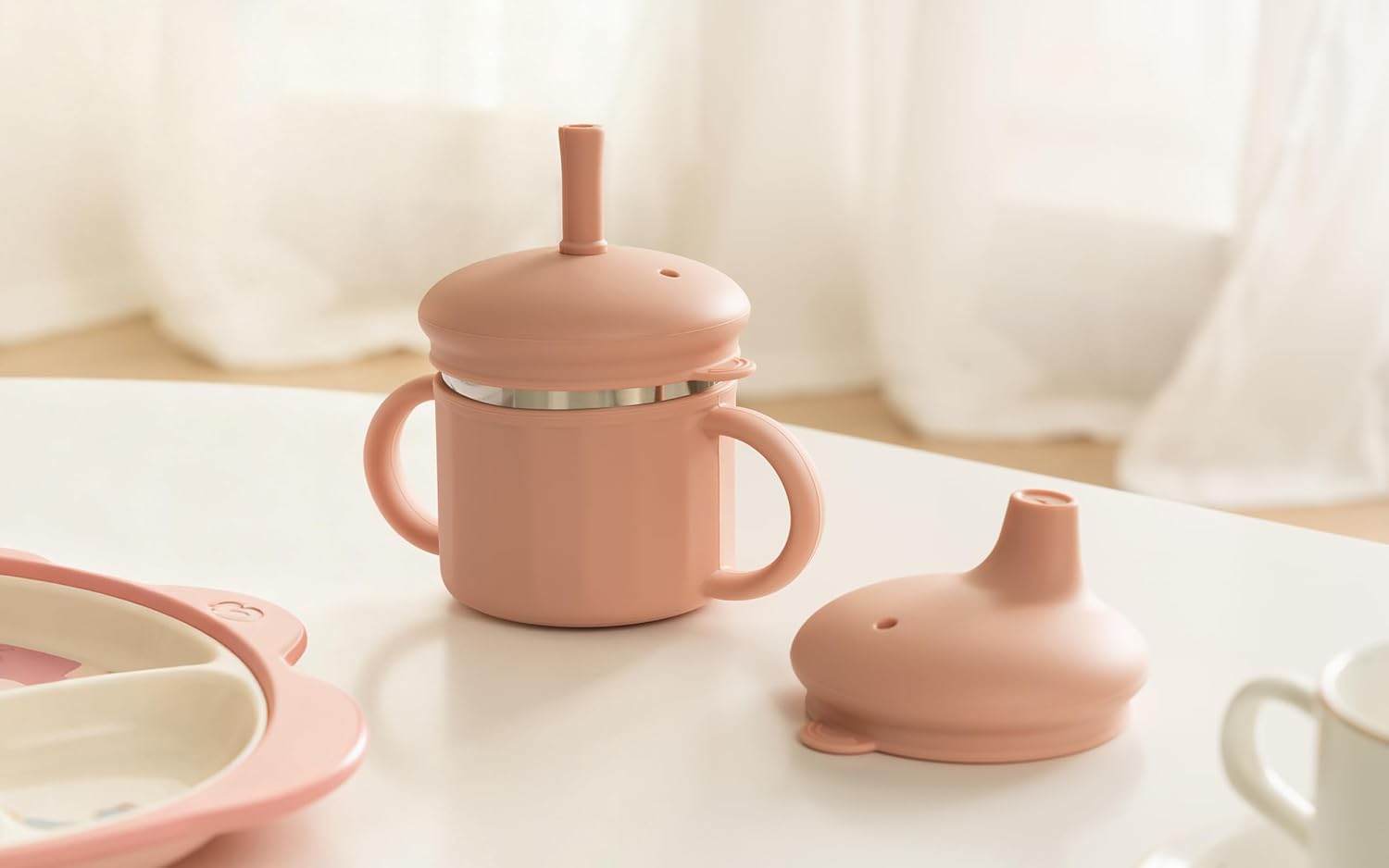 Stainless Steel Sippy Cup with Platinum Silicone Sleeve, Spill-Proof Spout & Pull-Proof Straw –Training Cup for Kids,Leak-Resistant, BPA-Free, Dishwasher Safe, with Handles & Brush - Image 9