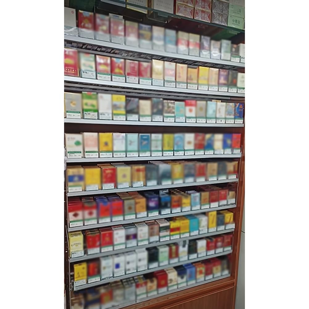 Support mural pour cigarettes avec poussoir pour en finir avec le désordre en rayon