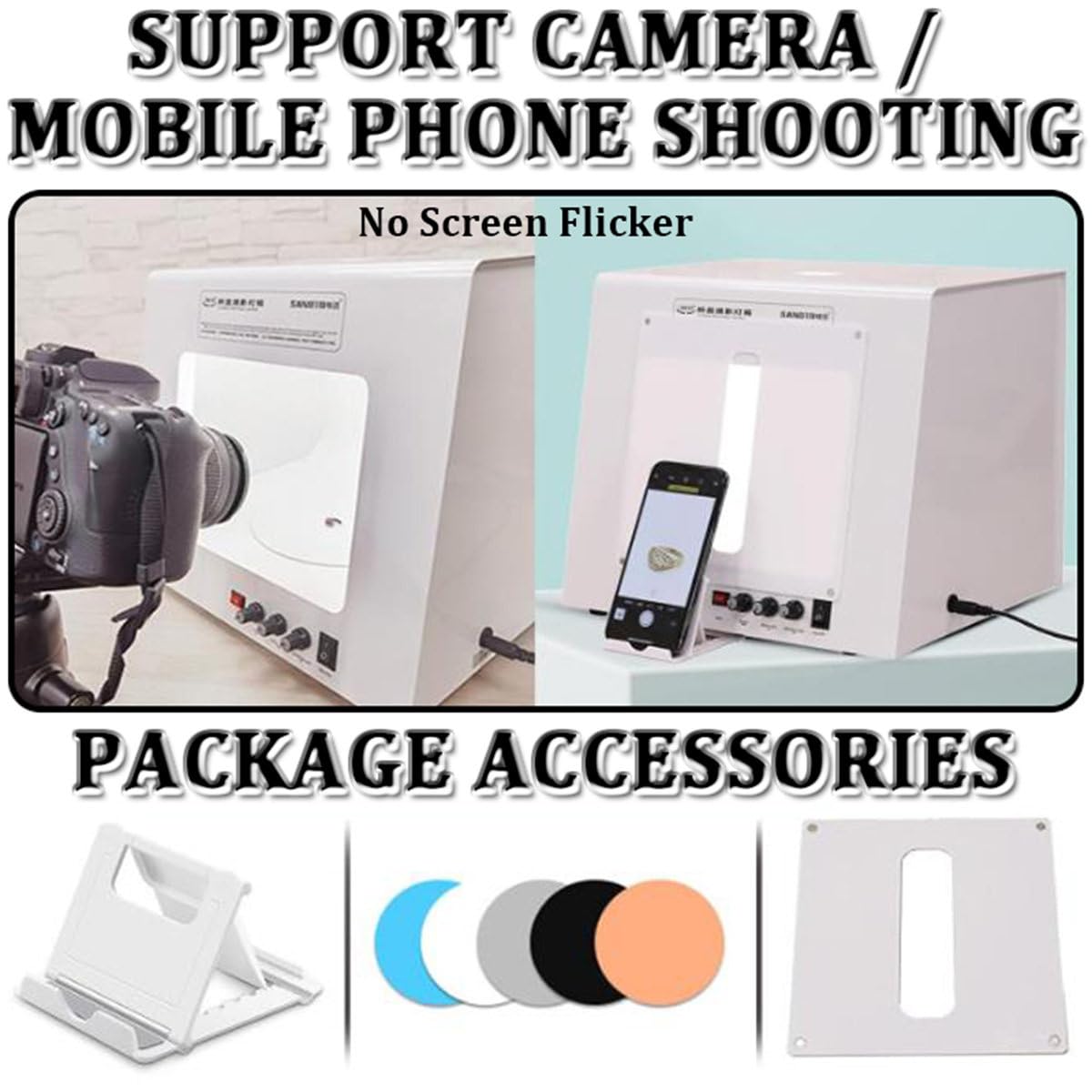 Caja de luz para fotografía con luces LED ajustables y tocadiscos