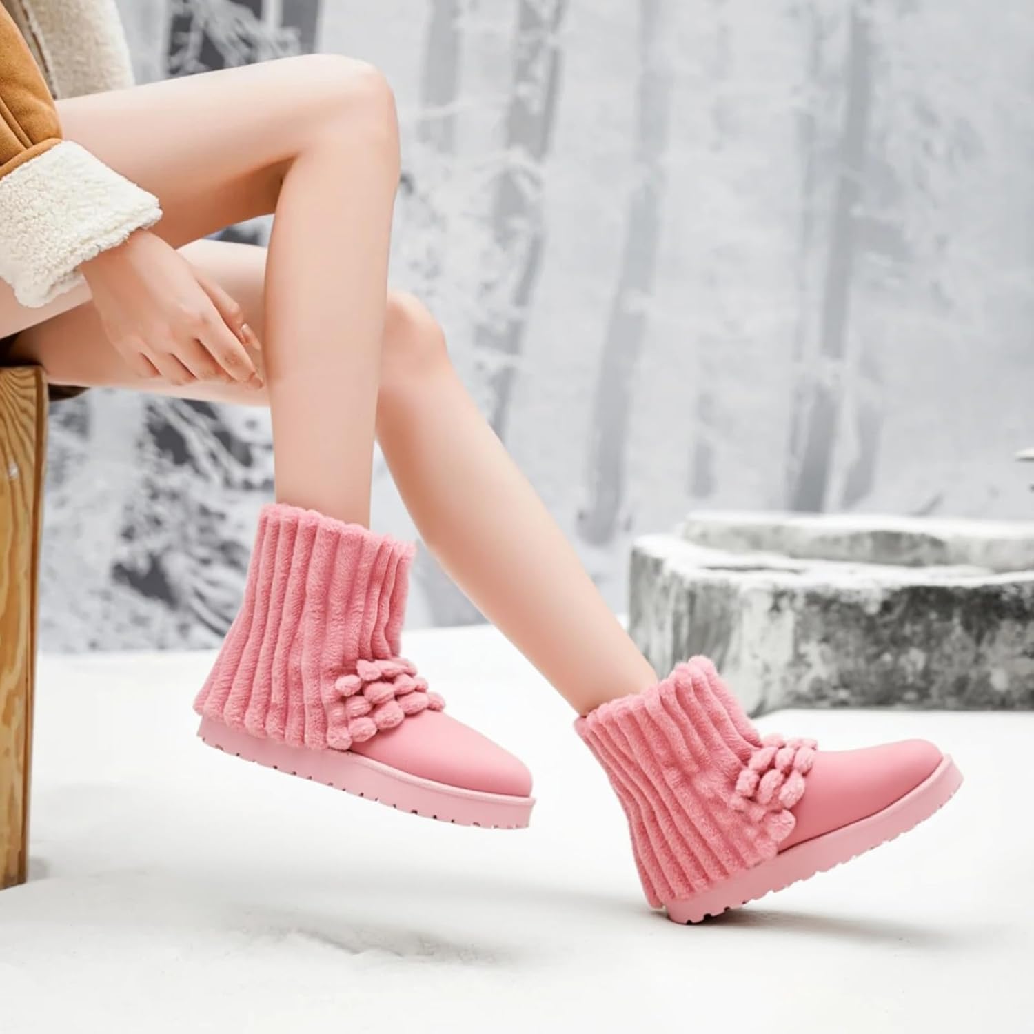 Women's Platform Suede Ankle Snow Boots Winter Warm Fuzzy and Plush Fur Lined Anti-Slip Short Pull On Cuff Boots - Image 3