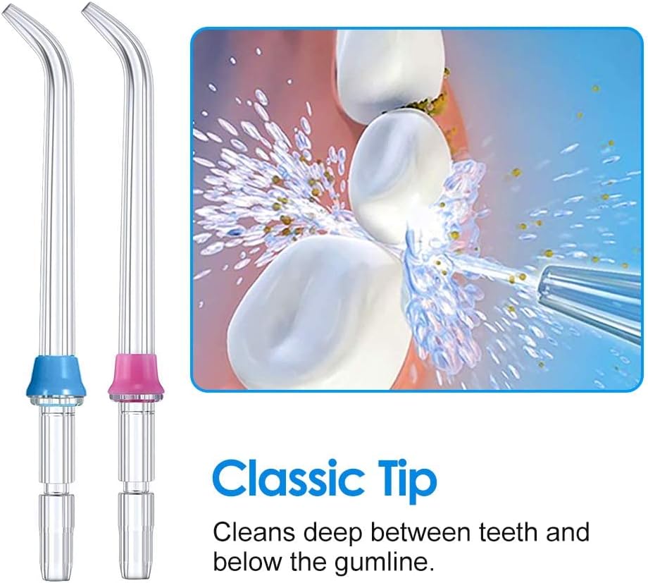 Illustration of a Classic Jet Tip cleaning between teeth and below the gumline.