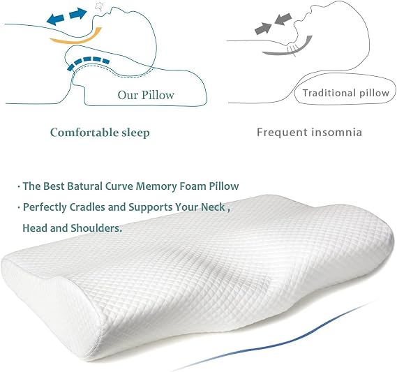 EPABO Contour Memory Foam Pillow Orthopedic Sleeping Pillows, Ergonomic Cervical Pillow for Neck Pain - for Side Sleepers, Back and Stomach Sleepers, Free Pillowcase Included (Firm & Standard Size