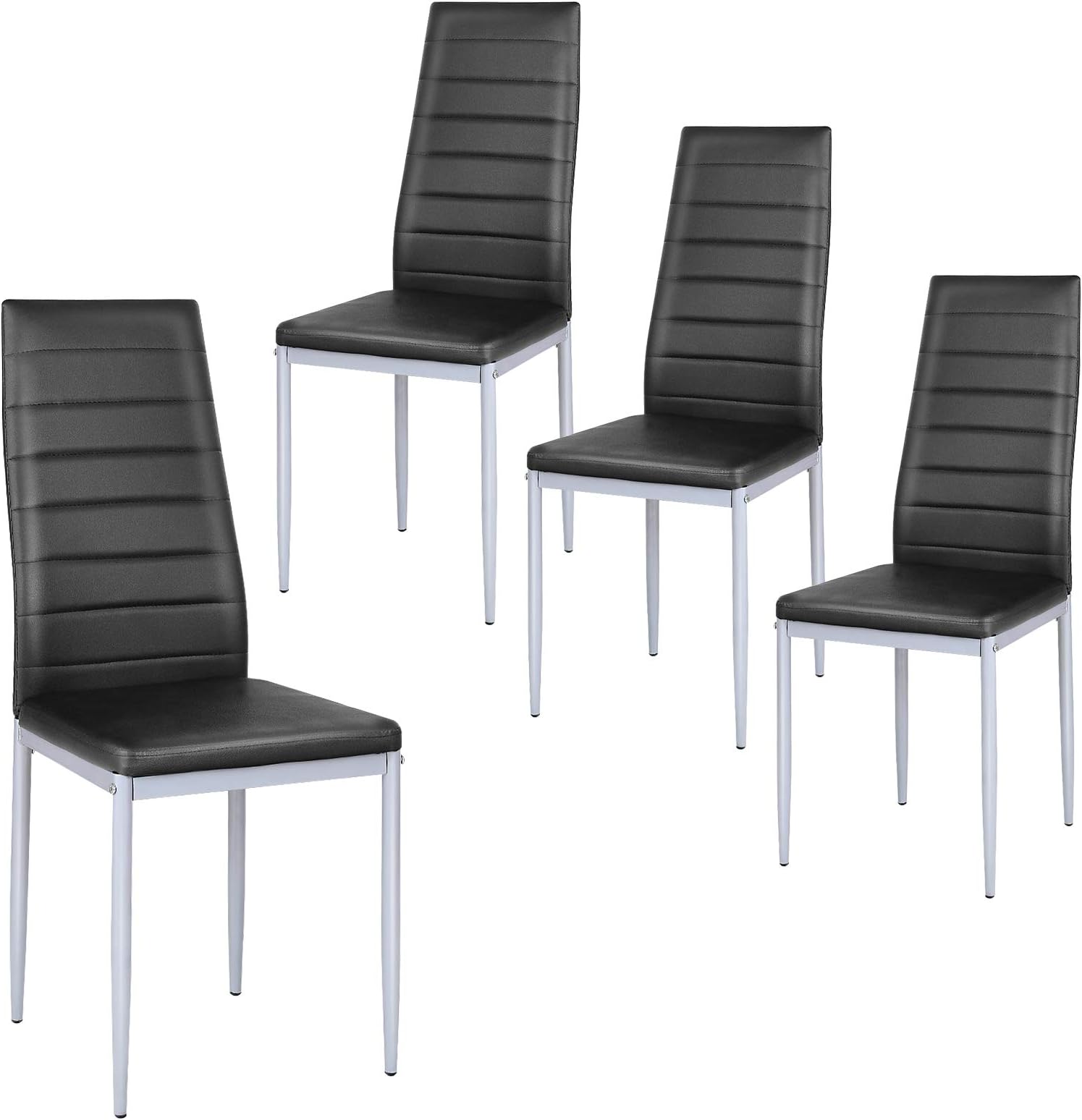Giantex Set of 4 PU Leather Dining Side Chairs with Padded Seat Foot Cap Protection Stable Frame Heavy Duty High Back Design Dining Chairs for Kitchen Dining Room Home Furniture, Black