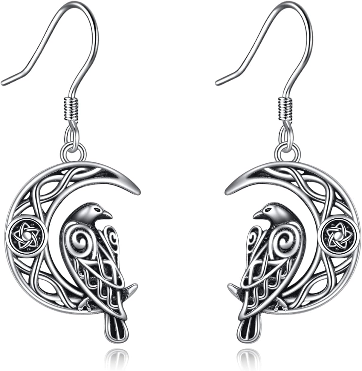 Raven/Hummingbird/Pentagram/Red Cardinal Earring Sterling Silver Crescent Moon Crow Hummingbird Dangle Earrings Halloween Jewelry Gifts for Women