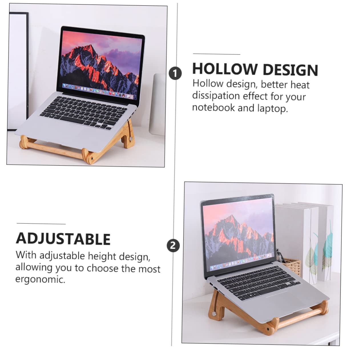 Supporto per Laptop in Legno Beige Altezza Regolabile, Design Cavo e Angoli Arrotondati, Scrivania Portatile per Laptop per Casa e Ufficio