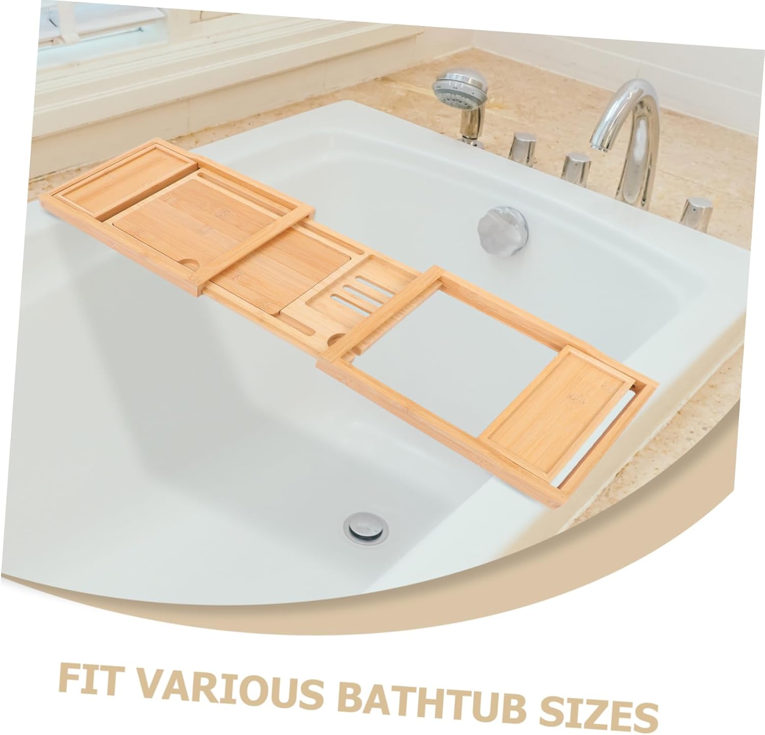 Multi-Function Extendable Bathtub Tray Phone Holder and Sturdy Organizer for Bathroom Storage and Decor Fits Tub