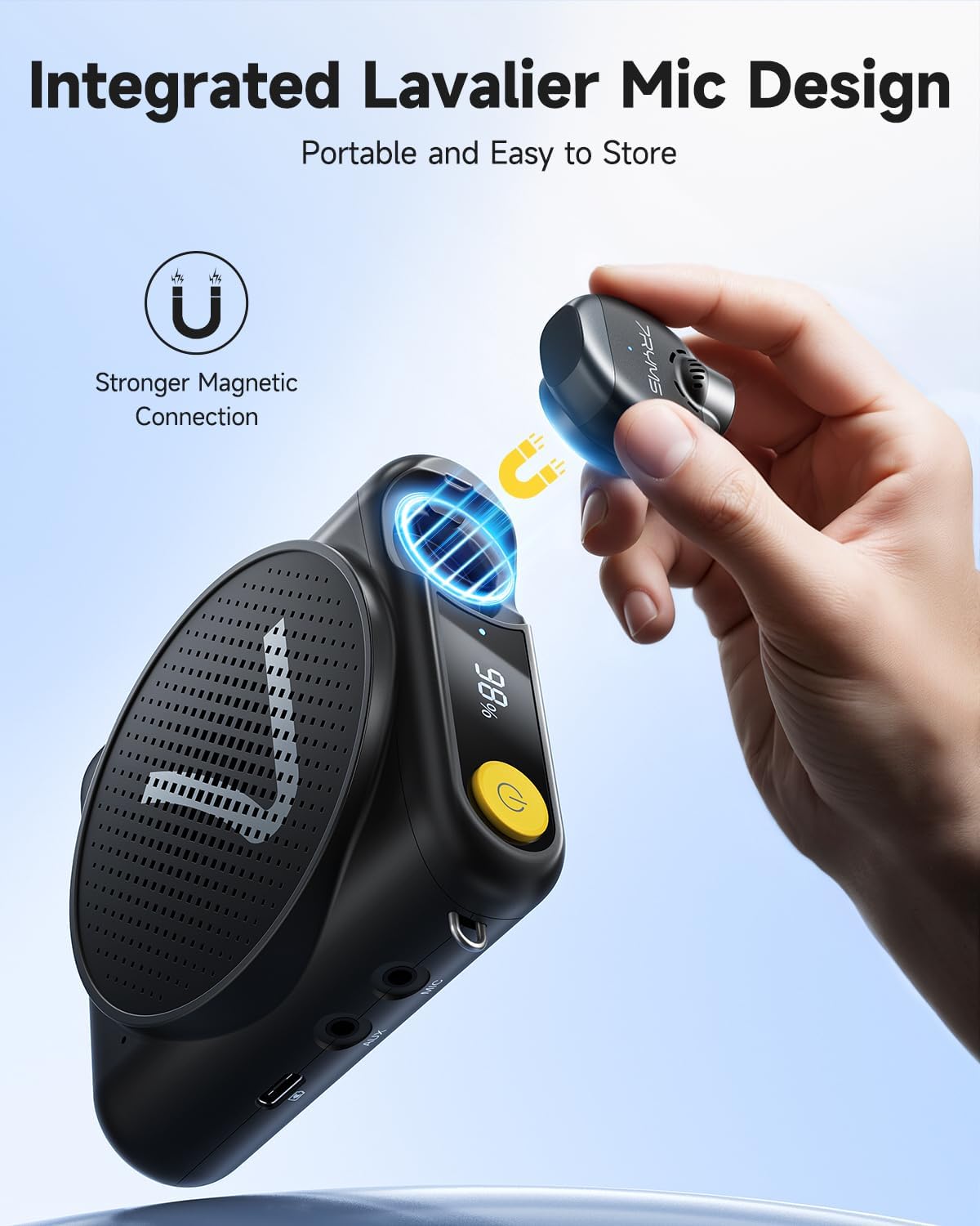 7RYMS WA2 Wireless Voice Amplifier for Teacher, Elderly with Magnetic Lavalier Mic, Personal Classroom Amplifier-Noise Canceling, 23H Working, 164ft Range, Mini Pa System for Teaching Tour Guide Yoga - Image 3