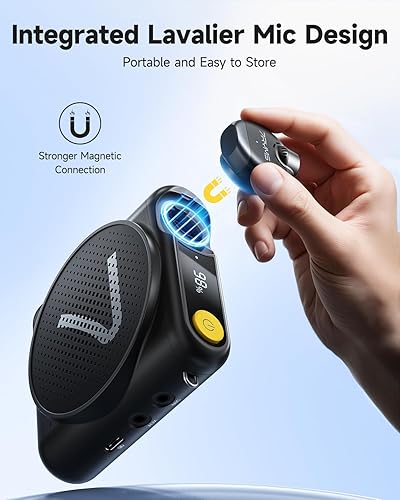 Miniatura 2 de 7RYMS Amplificador de voz WA2 con micrófono inalámbrico Lavalier para profesores, altavoz portátil con clip de micrófono, cancelación de ruido,