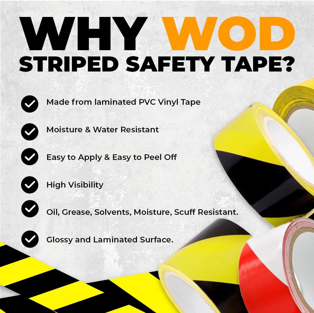 WOD VSWTL187 Floor Marking Safety Stripe Tape, Red & White, 3 inch x 18 yds. For Marking Social Distancing, Hazard, Danger, or Warning Areas. Apply to Walls, Floors, Pipes, and Equipment