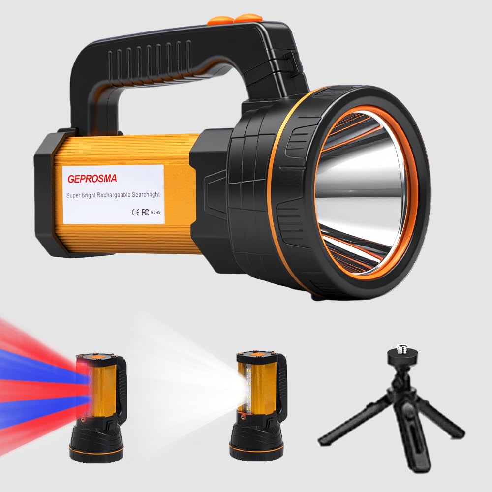 Super Bright Large Handheld Spotlight Flashlight High Lumens USB Rechargeable, Side Lantern,Big 4 Battery, High Powered LED, Powerful Searchlight for Home Emergency Outdoor,Long Range