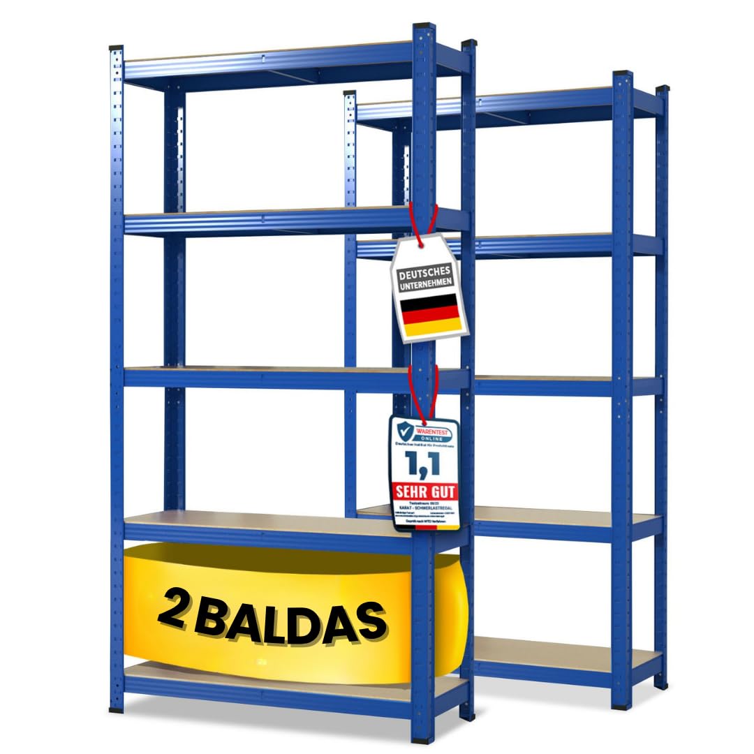 etm Estantería de Carga Pesada, Pack de 2, 200x100x50 cm, Azul | Estantería Modular, almacén o Independiente. Montaje rápido sin Herramientas Gracias al Sistema de Encaje (Lakota, Azul)