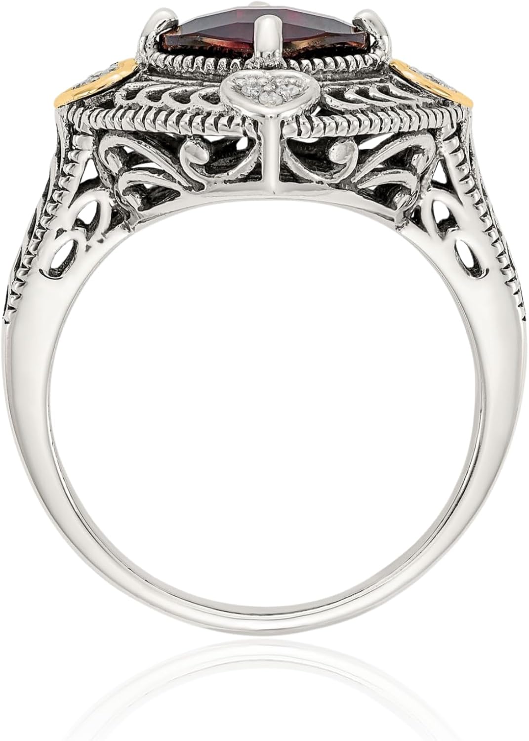 IceCarats 925 Sterling Silver Vintage 2.25 carat Red Garnet Diamond Filigree Statement Fashion Heart Anniversary Ring 4mm Band Cushion Cut, Natural