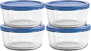 Anchor Hocking SnugFitTM Round Food Storage Containers with Lids (4-Piece, 7-cup, Blueberry, oven-safe)