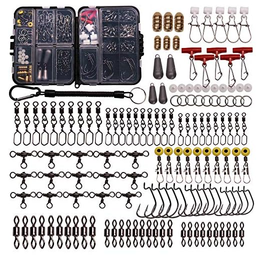 SUPERTHEO Fishing Accessories Kit with Hooks Bass Casting Sinkers Fishing Swivels Snaps Sinker Slides Fishing Line Beads Fishing Set with Tackle Box Lanyard