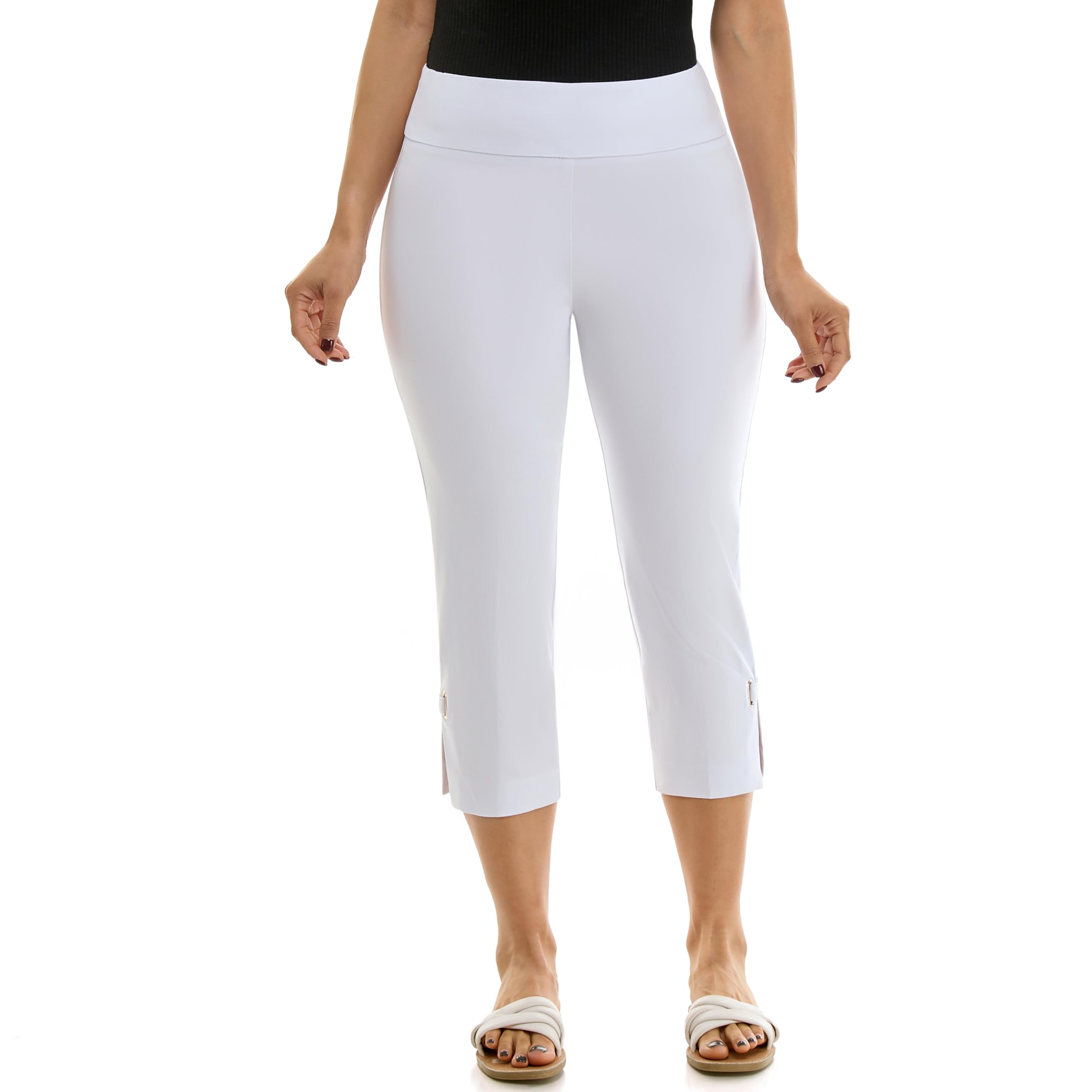 Zac & Rachel Women's Pull on Capri Pant with Ankle Loop Detail