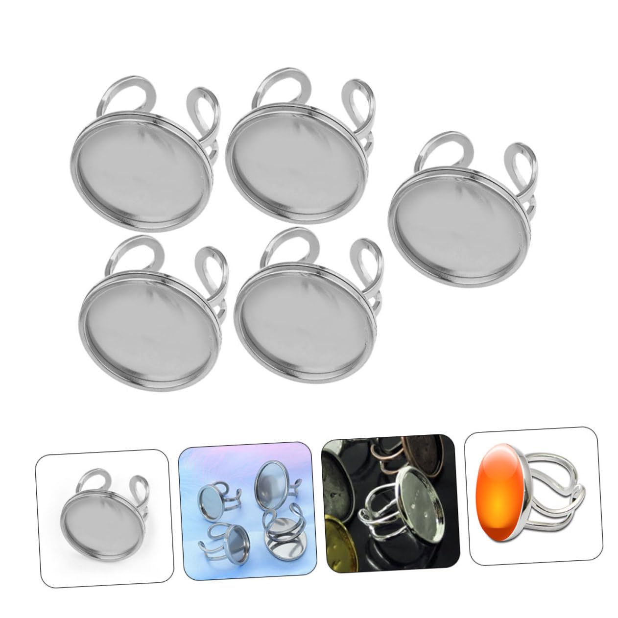 jojofuny 5 Ensembles Anneaux Vides Réglables Acier Inoxydable Pour Diy Accessoires De Fabrication Pour Événements Réunions 5 Pièces * 5