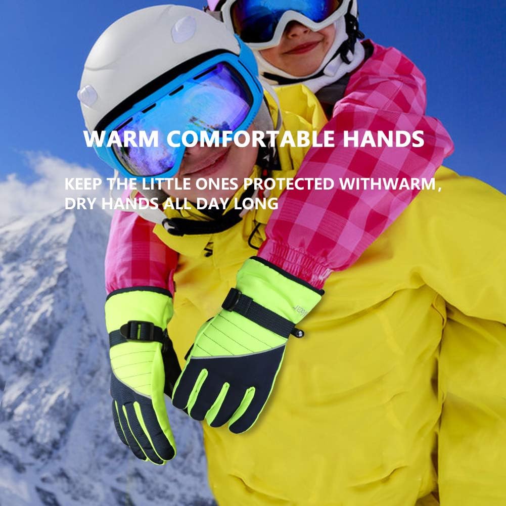 Kids Winter Gloves - Snow & Ski Waterproof Youth Gloves for Boys & Girls - for Cold Weather Outdoor Play of Skiing & Snowboarding - Windproof Thermal Shell & Synthetic Leather Palm at  Men’s Clothing store