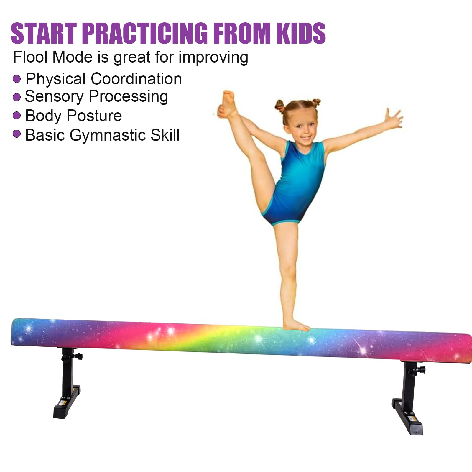 Ginnastica Beam, trave sospese per la casa, 180 cm, fascio di bilanciamento regolabile, 5 altezze regolabili e bassi livelli, stabile Floor Beam Gym Attrezzature per l'allenamento con gamba