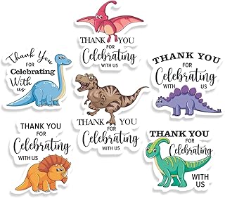 Cute Thank You for Celebrating with Us Dinosaur Baby Shower Thank You Stickers Labels,Dinosaur Party Stickers for Dinosaur Theme Baby Shower Birthday Party Favor Label Decorations(10 in,60 Labels)