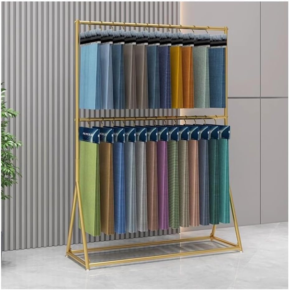 Metal Fabric Color Card Organizer, Floor-Standing Quilt & Scarf Display Rack, Commercial Sample Holder for Retail Stores & Boutiques - Gold, 100x40x150 cm