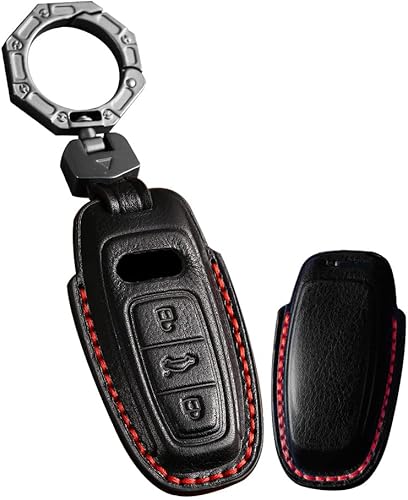 Miniatura 1 de ontto Funda para llave de coche inteligente con llavero de cuero compatible con Audi A8 A6 A7 Q8 Q7 C8 E-Tron 2020 negro (tipo C)